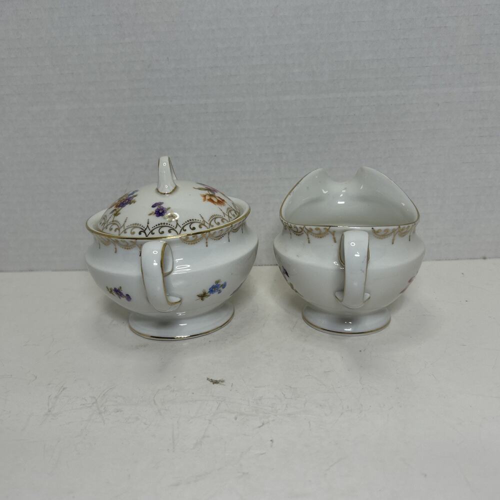 Empress Dresden Flowers Porcelain Creamer & Sugar Hutschenreuther Serb Bavaria - Picture 3 of 16